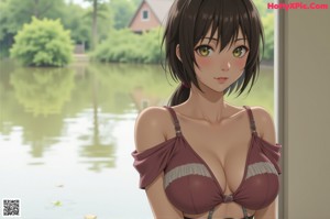 Anime girl with big tits posing for the camera.