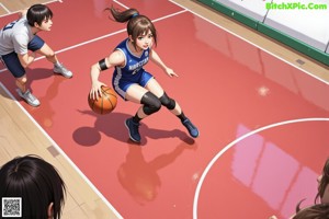 A girl holding a basketball in front of a crowd.