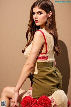 A woman standing in front of a rack of clothes.
