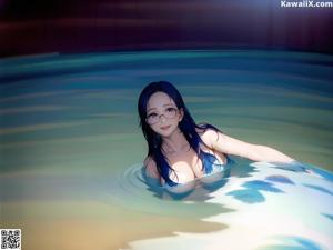 A woman in a bikini standing in the water.